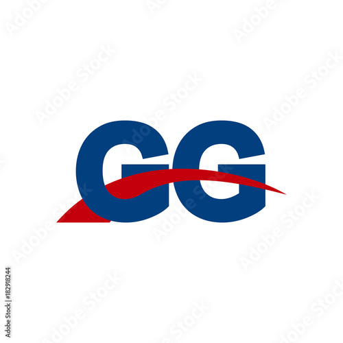 Initial letter GG, overlapping movement swoosh logo, red blue color