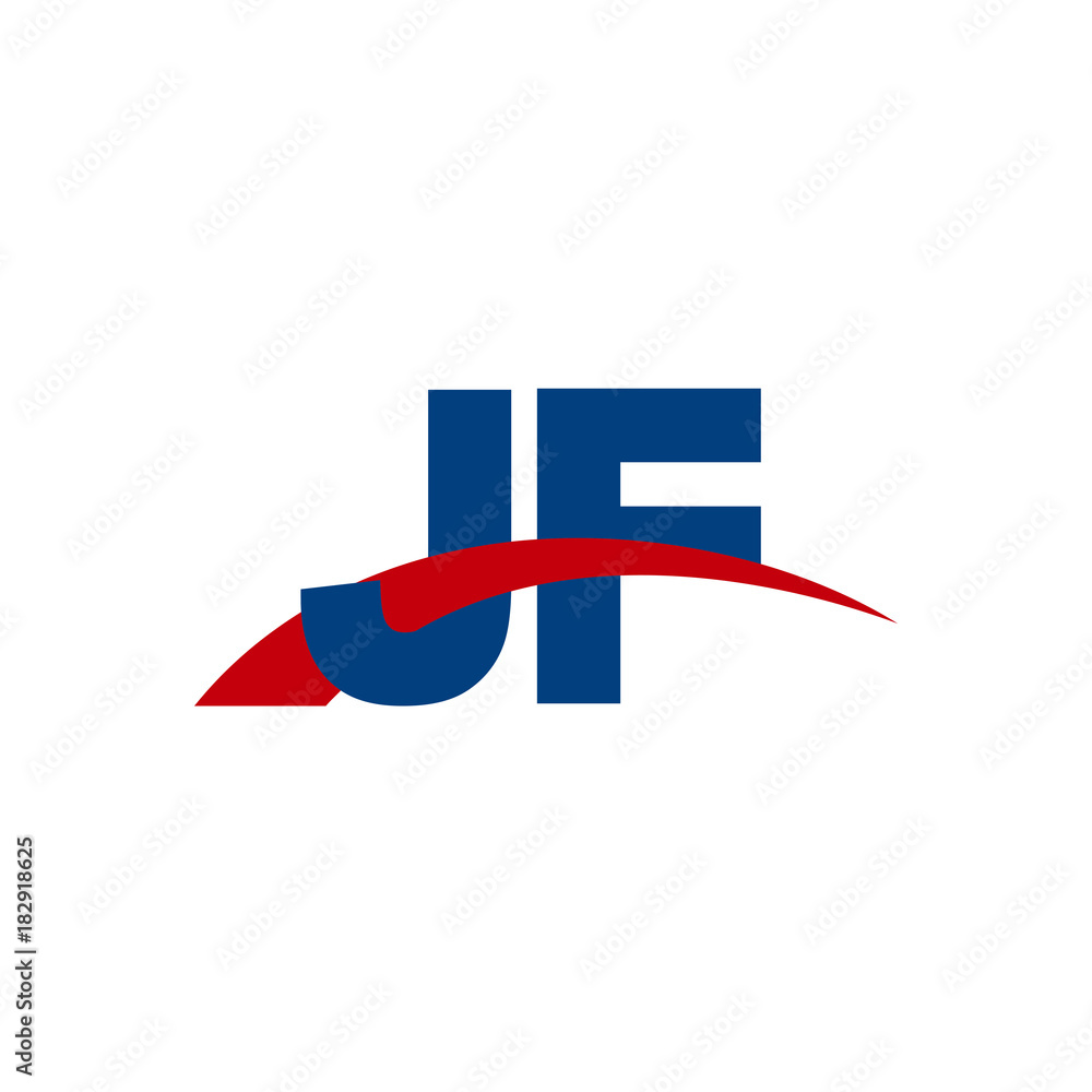 Initial letter JF, overlapping movement swoosh logo, red blue color Initial letter JF, overlapping movement swoosh logo, red blue color