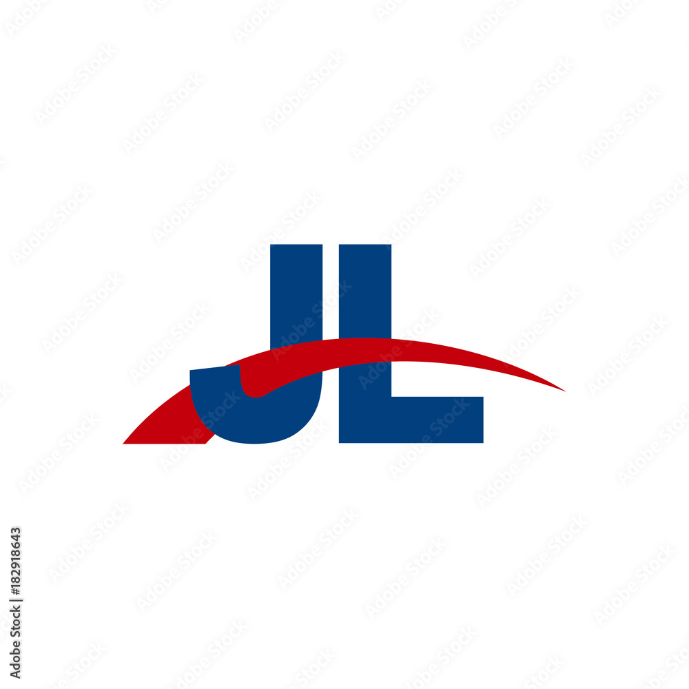 Initial letter JL, overlapping movement swoosh logo, red blue color Initial letter JL, overlapping movement swoosh logo, red blue color