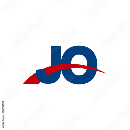 Initial letter JO, overlapping movement swoosh logo, red blue color