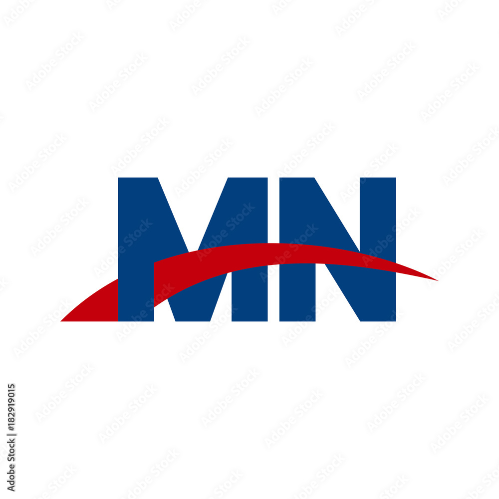 Initial letter MN, overlapping movement swoosh logo, red blue color Initial letter MN, overlapping movement swoosh logo, red blue color