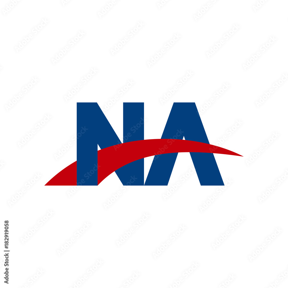 Initial letter NA, overlapping movement swoosh logo, red blue color Initial letter NA, overlapping movement swoosh logo, red blue color