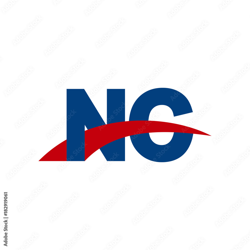 Initial letter NC, overlapping movement swoosh logo, red blue color Initial letter NC, overlapping movement swoosh logo, red blue color