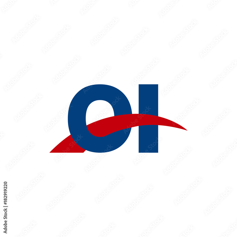 Initial letter OI, overlapping movement swoosh logo, red blue color Initial letter OI, overlapping movement swoosh logo, red blue color