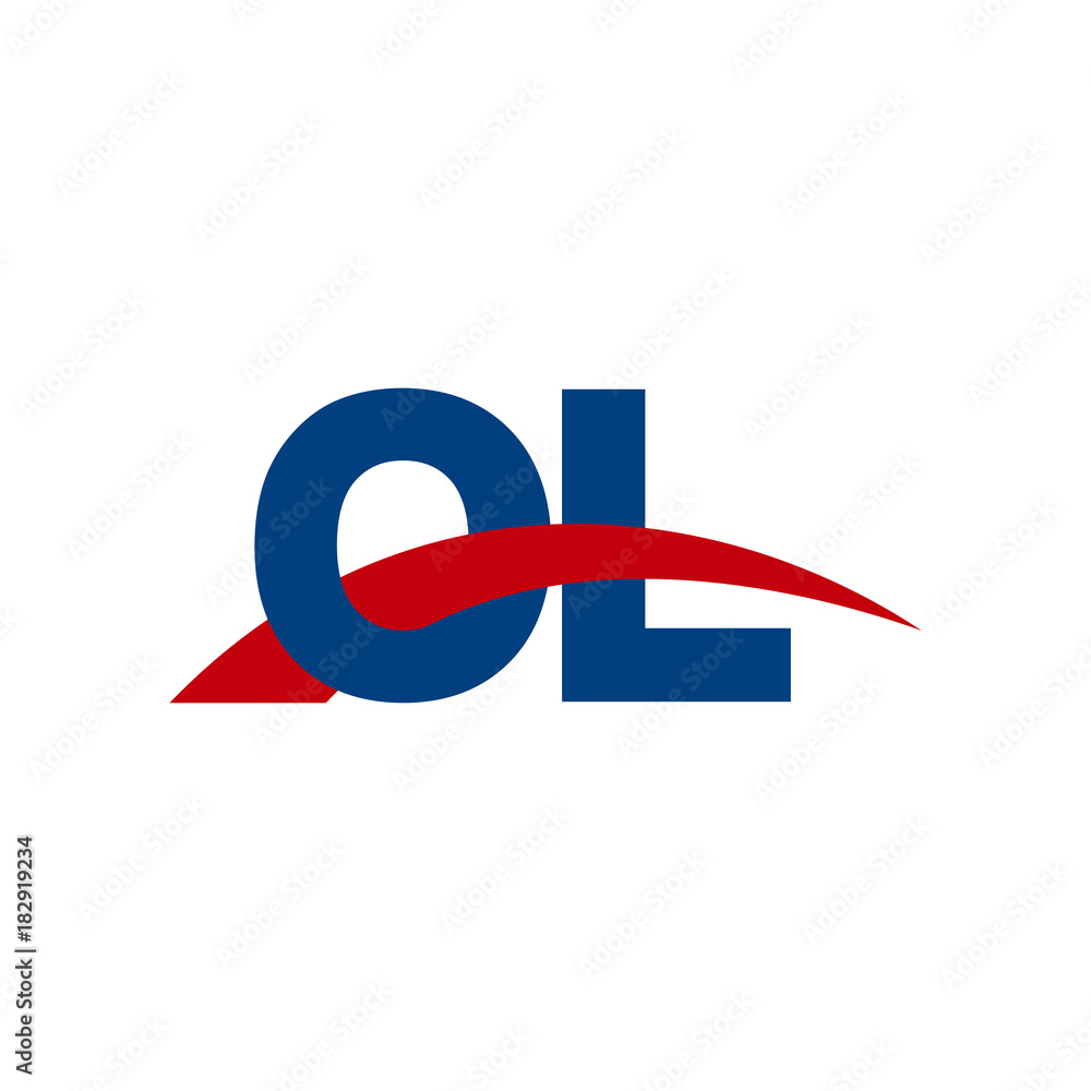 Initial letter OL, overlapping movement swoosh logo, red blue color Initial letter OL, overlapping movement swoosh logo, red blue color
