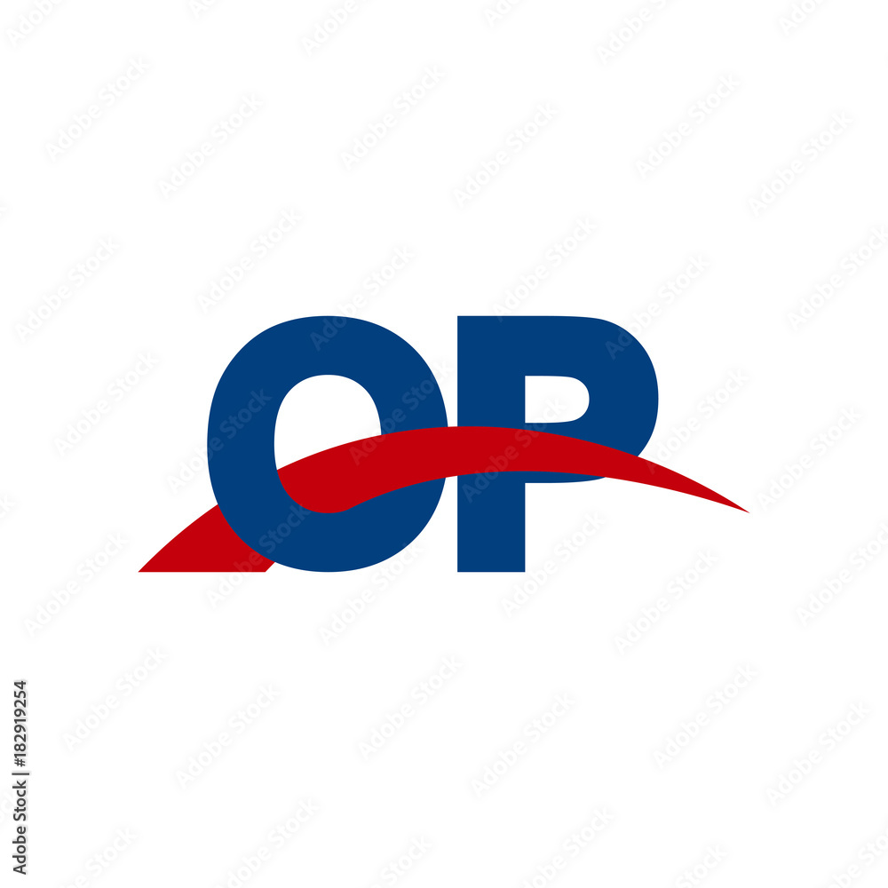 Initial letter OP, overlapping movement swoosh logo, red blue color