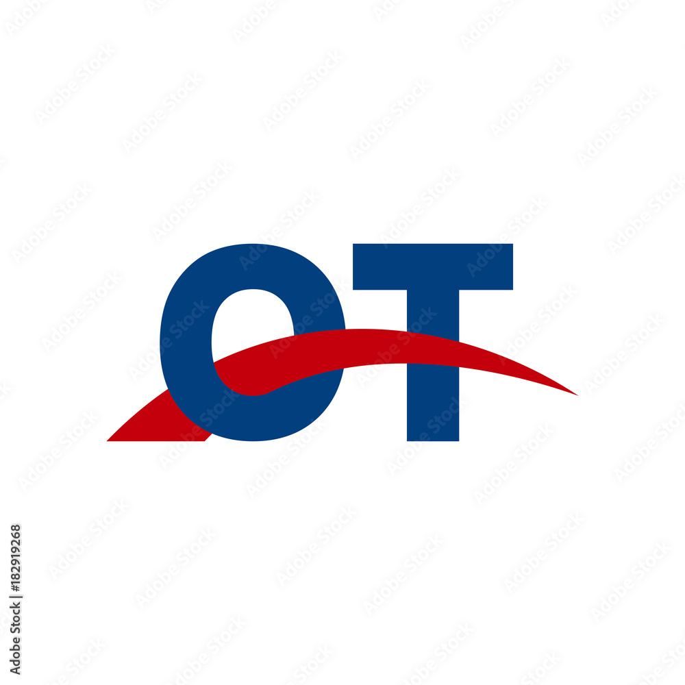 Initial letter OT, overlapping movement swoosh logo, red blue color Initial letter OT, overlapping movement swoosh logo, red blue color