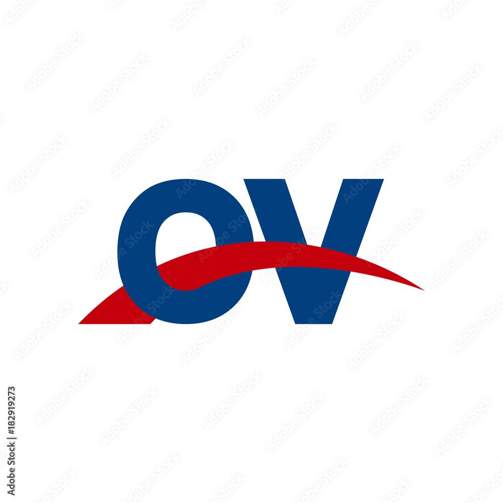 Initial letter OV, overlapping movement swoosh logo, red blue color Initial letter OV, overlapping movement swoosh logo, red blue color