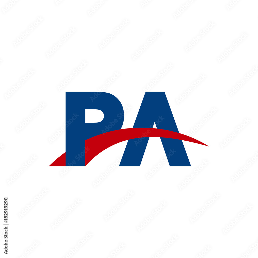 Initial letter PA, overlapping movement swoosh logo, red blue color Initial letter PA, overlapping movement swoosh logo, red blue color