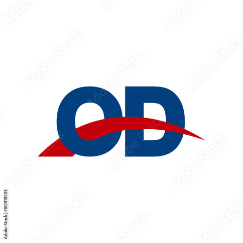 Initial letter OD, overlapping movement swoosh logo, red blue color