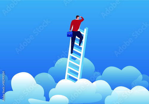 Businessman climbed the clouds to see the distance