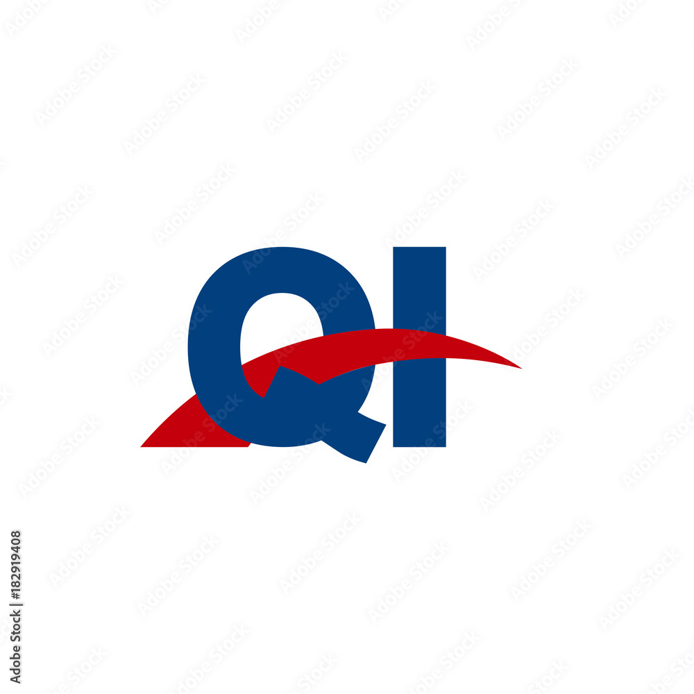 Initial letter QI, overlapping movement swoosh logo, red blue color Initial letter QI, overlapping movement swoosh logo, red blue color