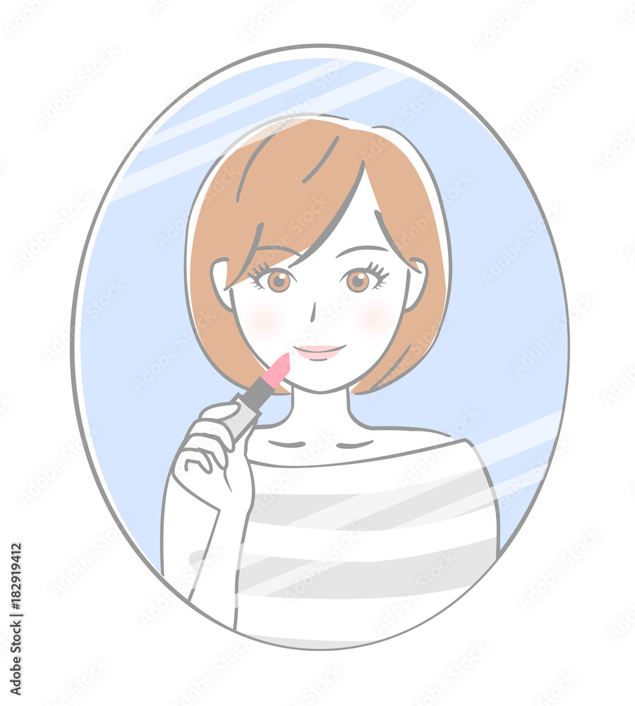 鏡に映る女性 口紅 Stock イラスト Adobe Stock