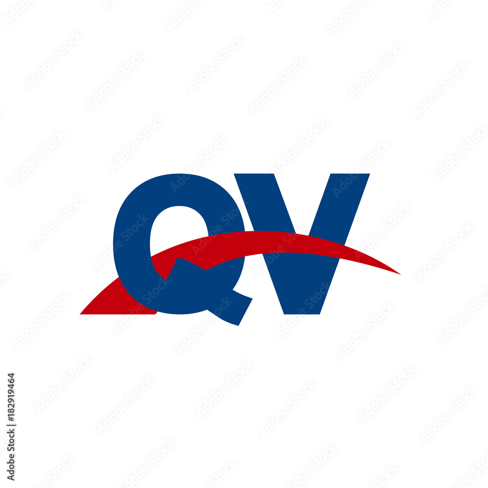 Initial letter QV, overlapping movement swoosh logo, red blue color Initial letter QV, overlapping movement swoosh logo, red blue color