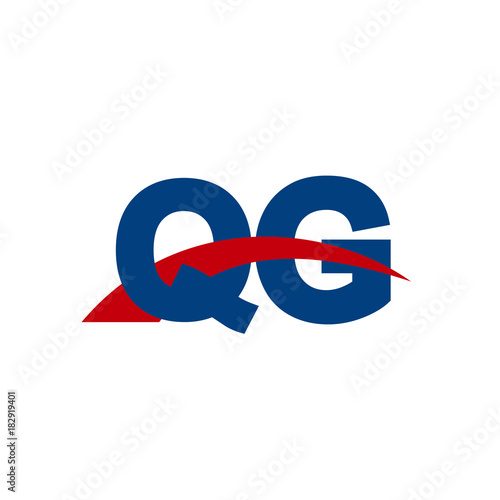 Initial letter QG, overlapping movement swoosh logo, red blue color