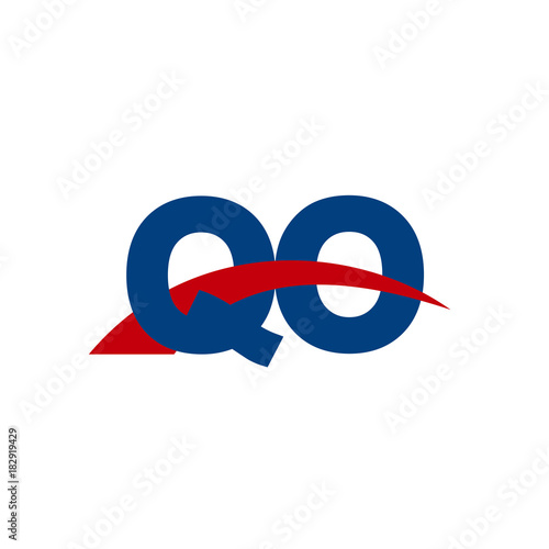 Initial letter QO, overlapping movement swoosh logo, red blue color