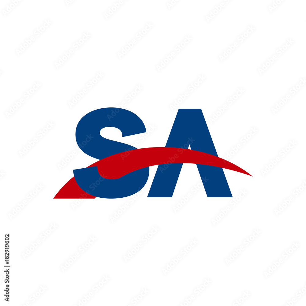 Initial letter SA, overlapping movement swoosh logo, red blue color Initial letter SA, overlapping movement swoosh logo, red blue color