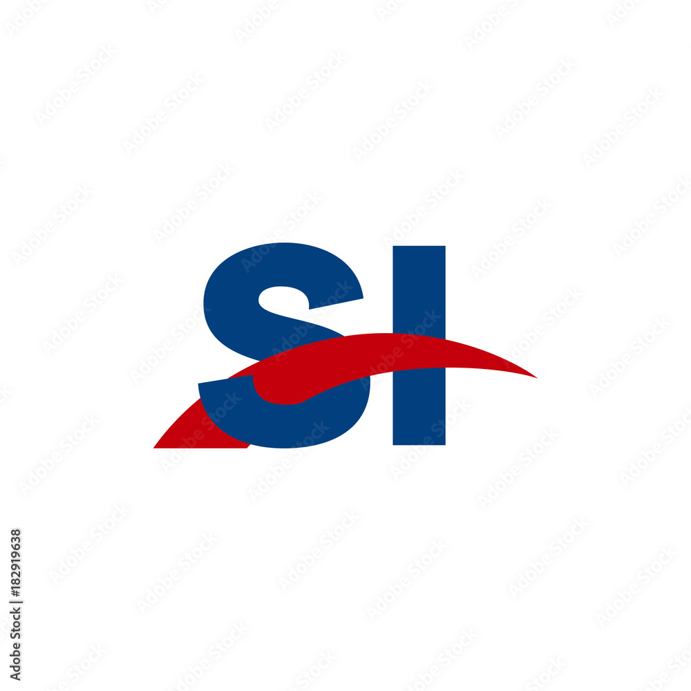 Initial letter SI, overlapping movement swoosh logo, red blue color Initial letter SI, overlapping movement swoosh logo, red blue color
