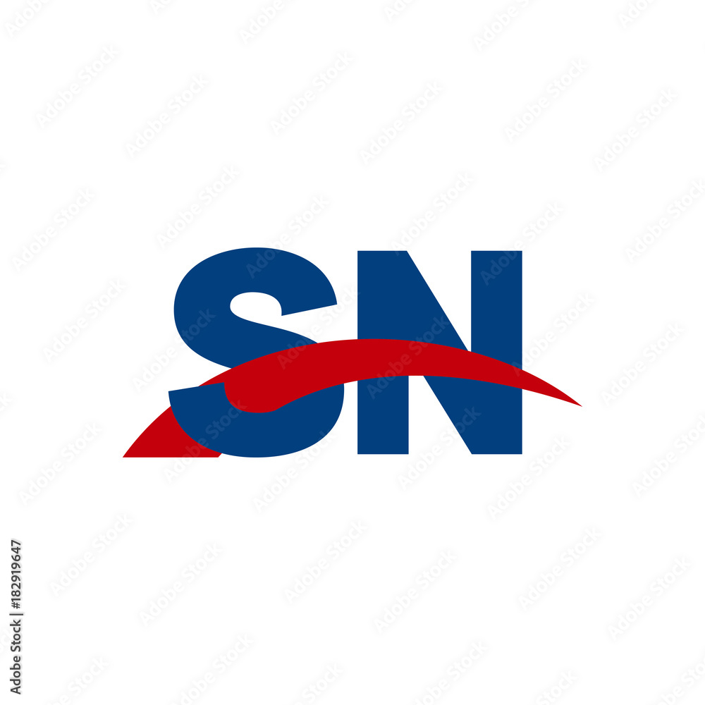 Initial letter SN, overlapping movement swoosh logo, red blue color Initial letter SN, overlapping movement swoosh logo, red blue color