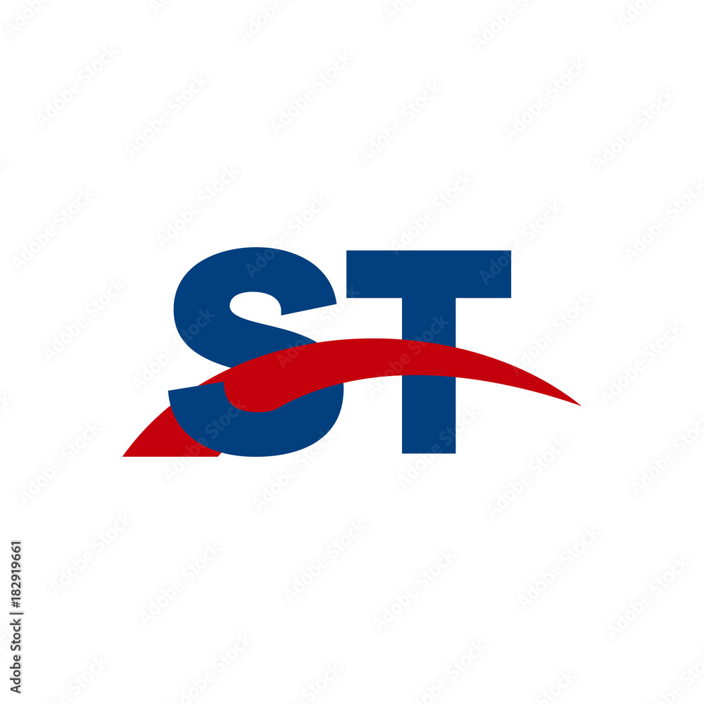 Initial letter ST, overlapping movement swoosh logo, red blue color Initial letter ST, overlapping movement swoosh logo, red blue color