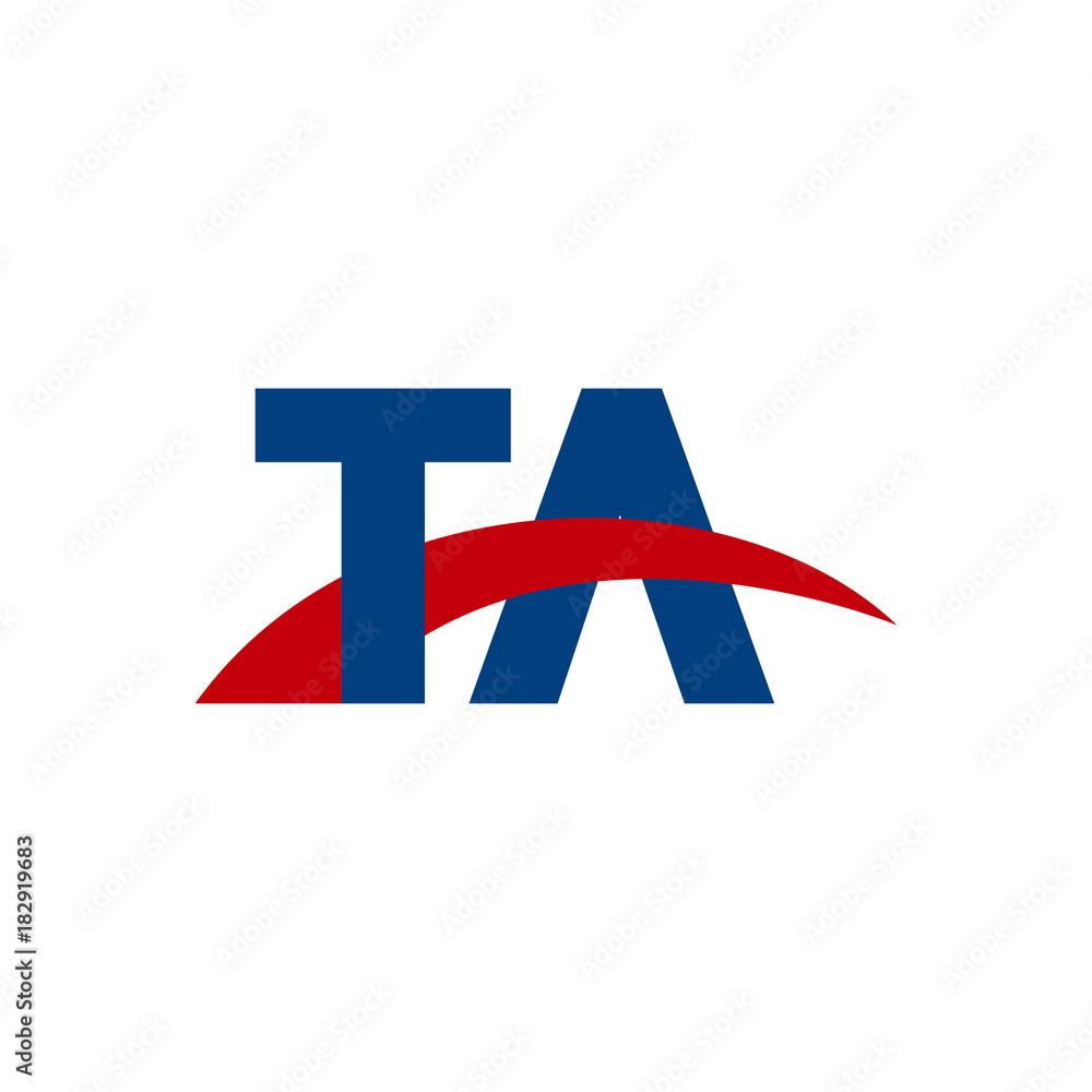 Initial letter TA, overlapping movement swoosh logo, red blue color Initial letter TA, overlapping movement swoosh logo, red blue color