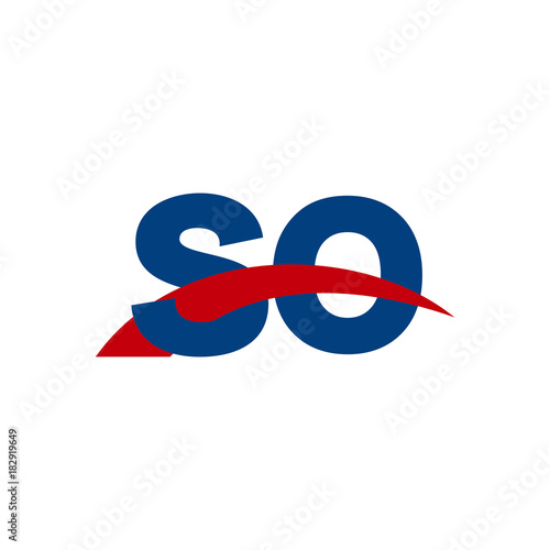 Initial letter SO, overlapping movement swoosh logo, red blue color
