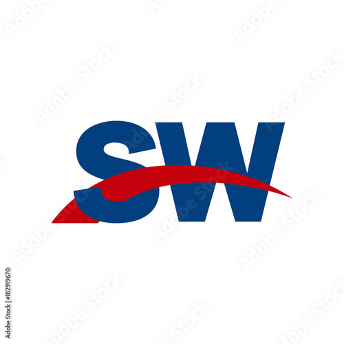 Initial letter SW, overlapping movement swoosh logo, red blue color