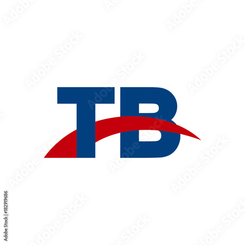 Initial letter TB, overlapping movement swoosh logo, red blue color