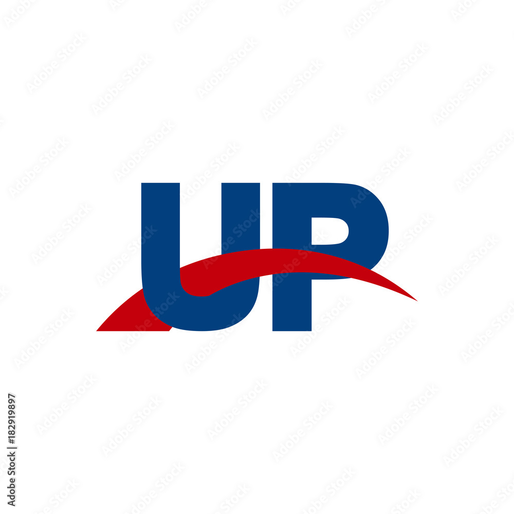 Initial letter UP, overlapping movement swoosh logo, red blue color Initial letter UP, overlapping movement swoosh logo, red blue color