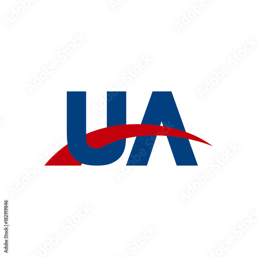 Initial letter UA, overlapping movement swoosh logo, red blue color