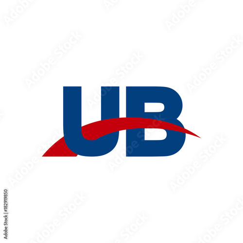 Initial letter UB, overlapping movement swoosh logo, red blue color
