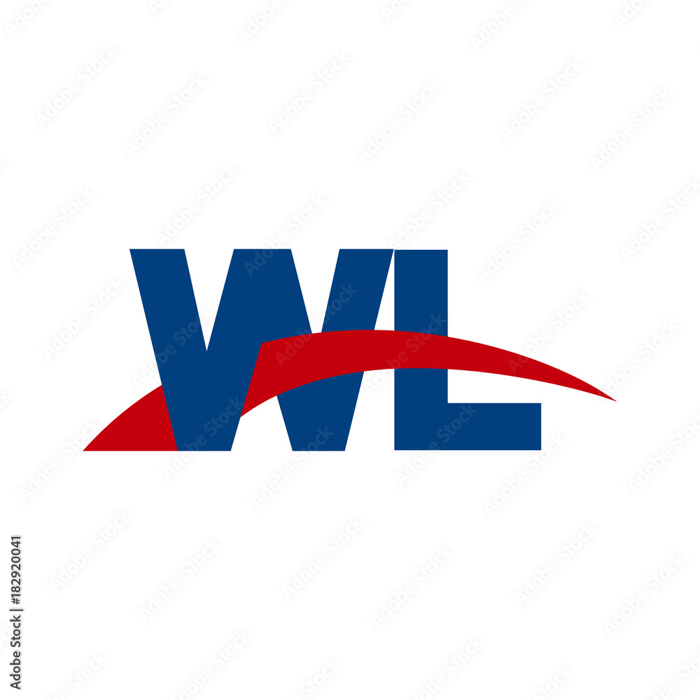Initial letter WL, overlapping movement swoosh logo, red blue color