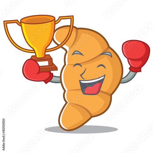 Boxing winner croissant character cartoon style