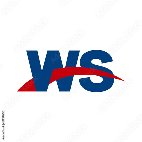 Initial letter WS, overlapping movement swoosh logo, red blue color