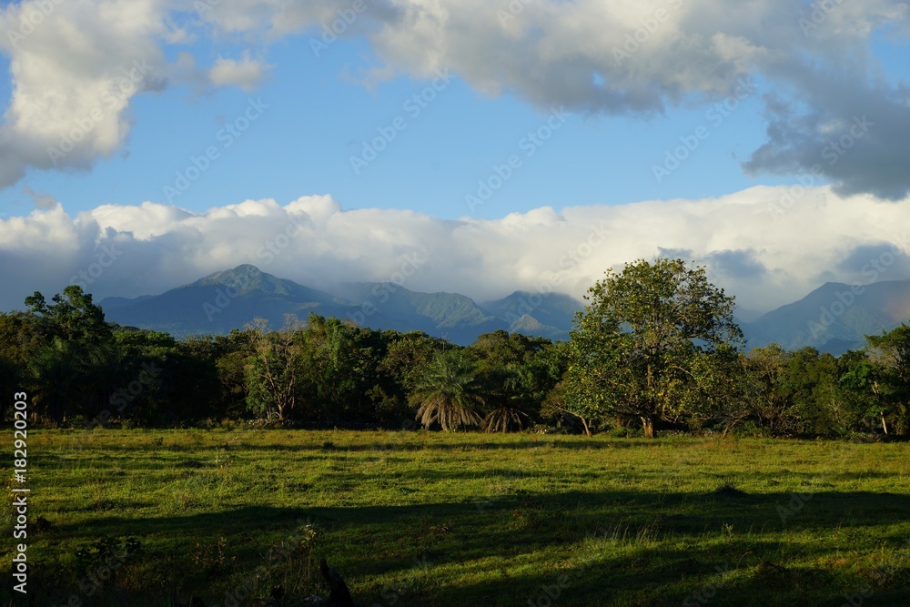 Clouds and mountains with lush tropical vegetation in countryside Panama
