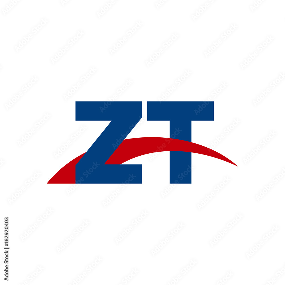 Initial letter ZT, overlapping movement swoosh logo, red blue color Initial letter ZT, overlapping movement swoosh logo, red blue color