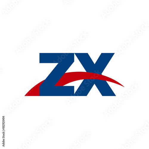 Initial letter ZX, overlapping movement swoosh logo, red blue color