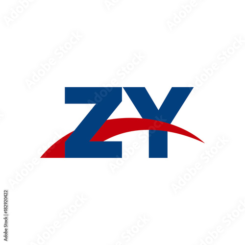 Initial letter ZY, overlapping movement swoosh logo, red blue color