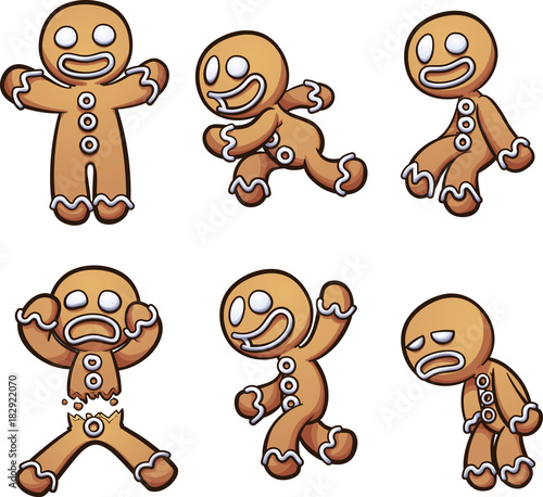 Gingerbread man in different poses. Vector clip art illustration with simple gradients. Each on a separate layer. 