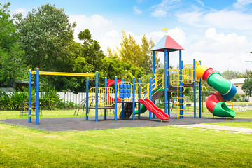 Colorful playground on yard in the park.