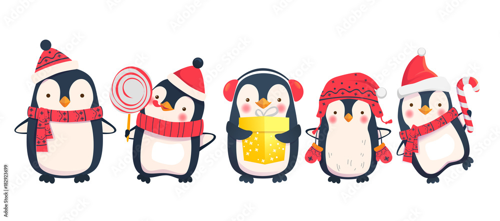 Fototapeta premium ilustracja kreskówka pingwiny
