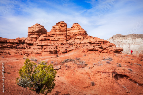 One person hiking at Kodachrome Basin State Park  Utah  USA