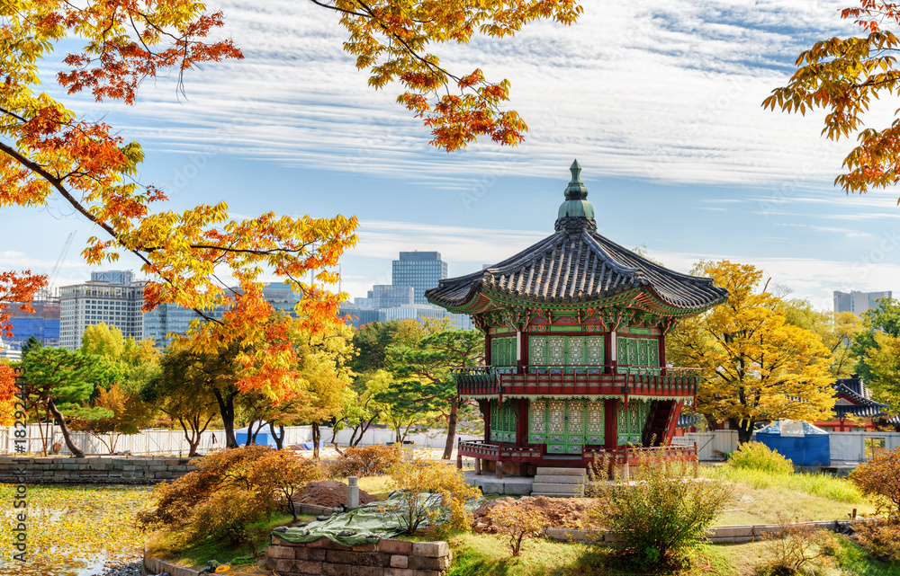 Wonderful autumn view of Hyangwonjeong Pavilion in Seoul