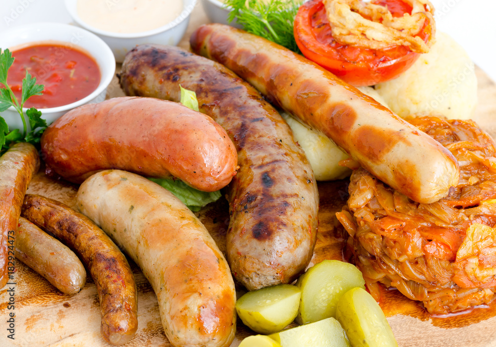 various sausages with sauces various sausages with sauces