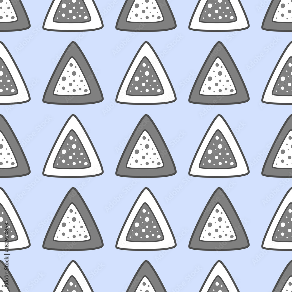 Geometric seamless pattern for children. Triangles and round spots. Drawn by hand. Geometric seamless pattern for children. Triangles and round spots. Drawn by hand.