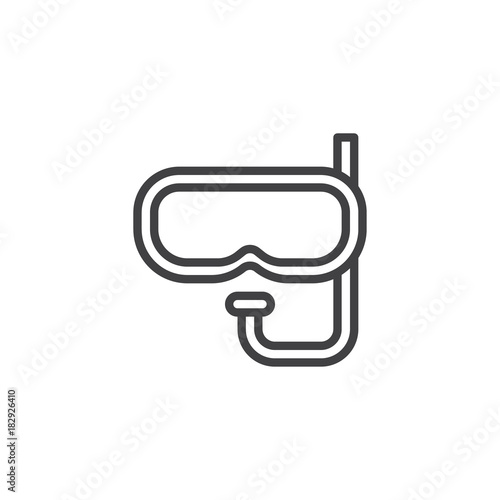 Diving mask and snorkel line icon, outline vector sign, linear style pictogram isolated on white. Scuba mask symbol, logo illustration. Editable stroke