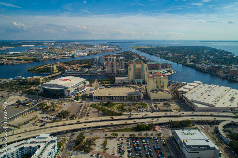 Aerial image Tampa FL Amalie Arena and Harbour Island