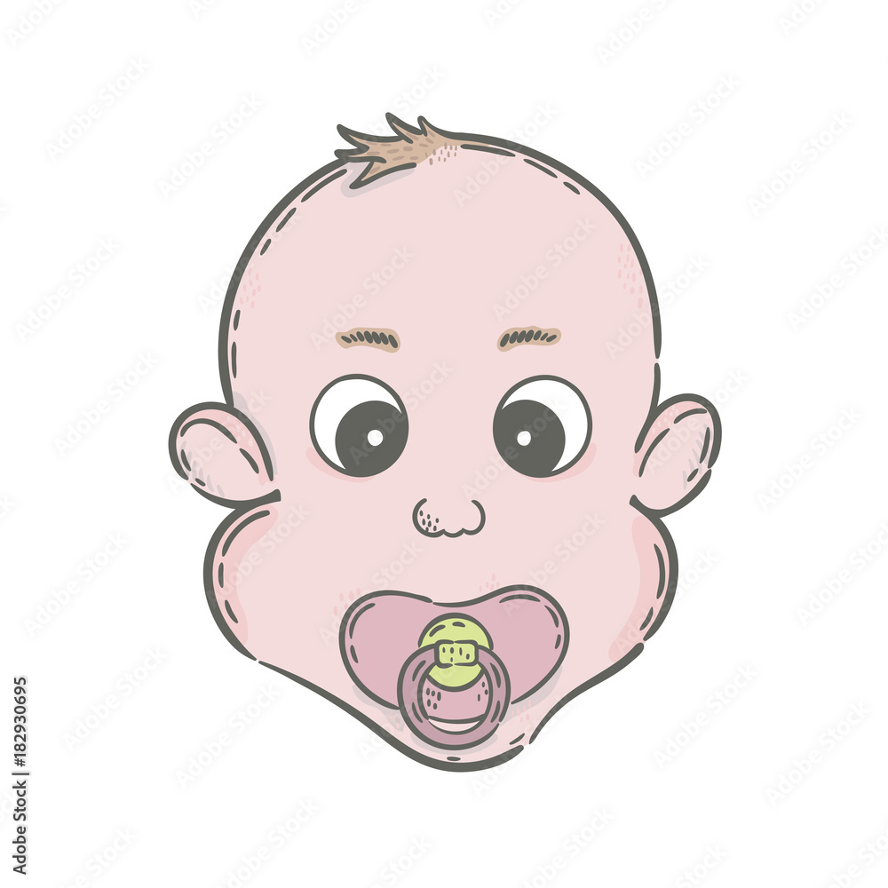 Vector hand drawn illustration. Baby with a nipple icon, newborn. Vector hand drawn illustration. Baby with a nipple icon, newborn.
