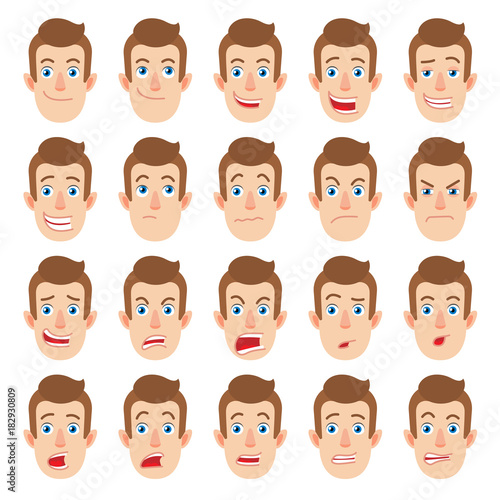 Cartoon Man. Different facial expressions.