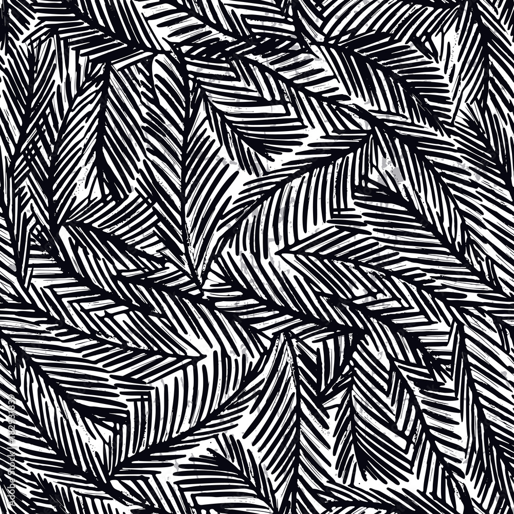Ink hand drawn seamless pattern with fir tree branches Ink hand drawn seamless pattern with fir tree branches